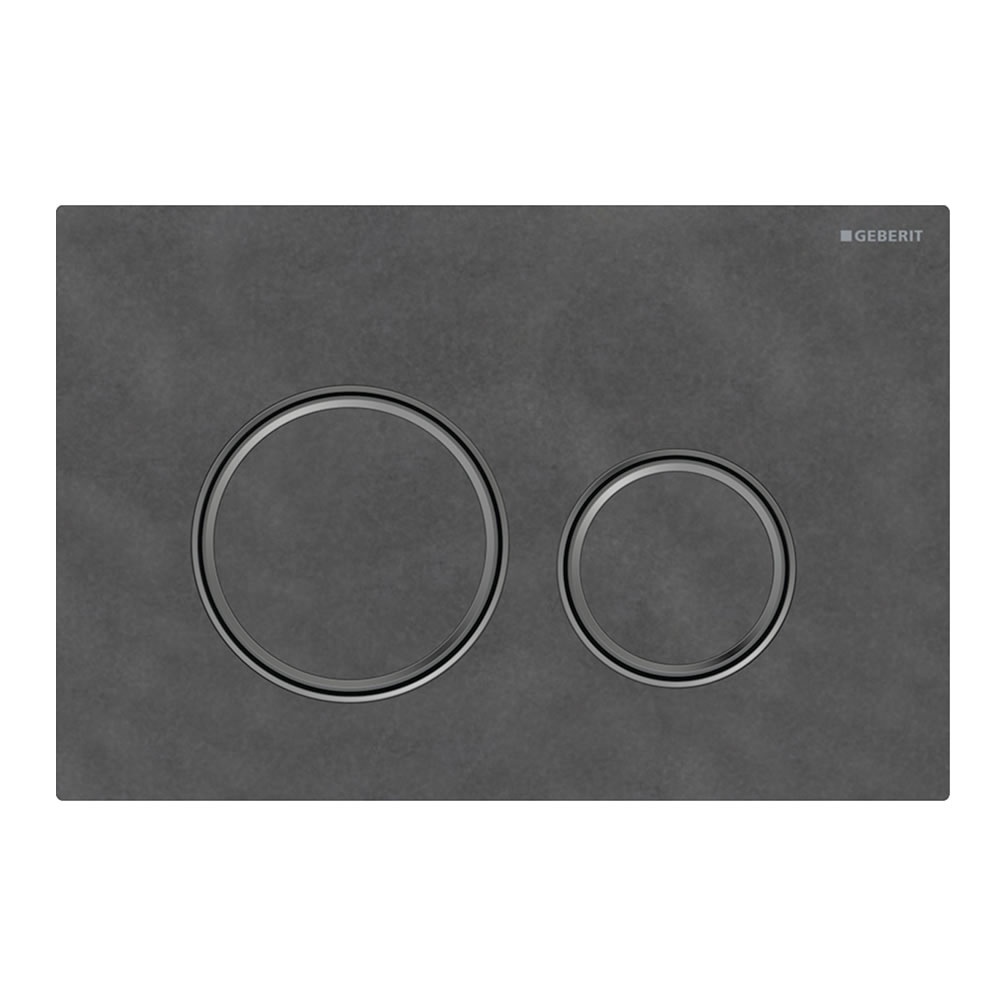 Cutout image of Geberit Sigma50 Round Mustang Slate / Black Chrome Dual Flush Plate